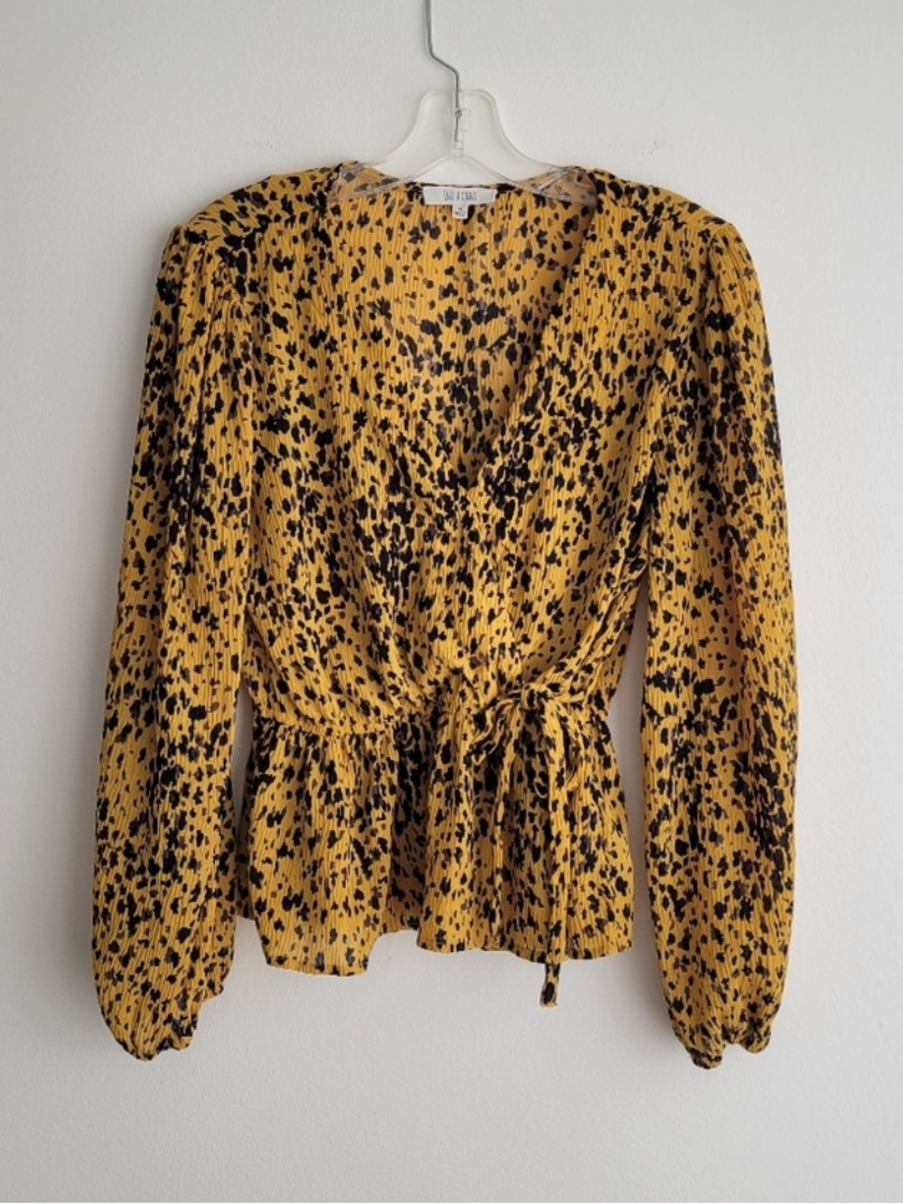 SAGE & CITRUS Yellow Faux Wrap Spotted Dot Casual Blouse